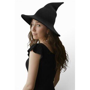 Black Witch Hat Soft Knit Pointed Styling Unique Design Unisex Accessory